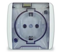 Розетка 1-м ОП Клио 16А IP44 с заземл. с прозр. крышкой бел. UNIVersal