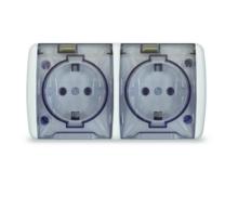 Розетка 2-м ОП Клио 16А IP44 с заземл. с прозр. крышкой бел. UNIVersal